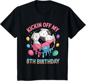 Kids Soccer Birthday Shirt 8 Ice Cream Drip 8th Party Boys