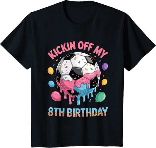 Kids Soccer Birthday Shirt 8 Ice Cream Drip 8th Party Boys