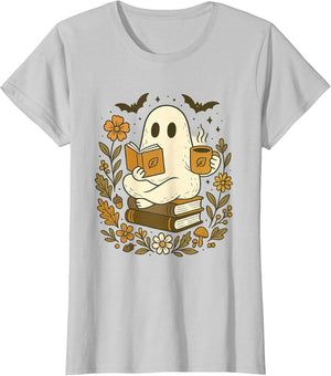 Bookish Ghost Reading with Coffee Cute Halloween