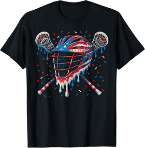 Patriotic American Flag Lacrosse Ice Cream Drip Lax Boys