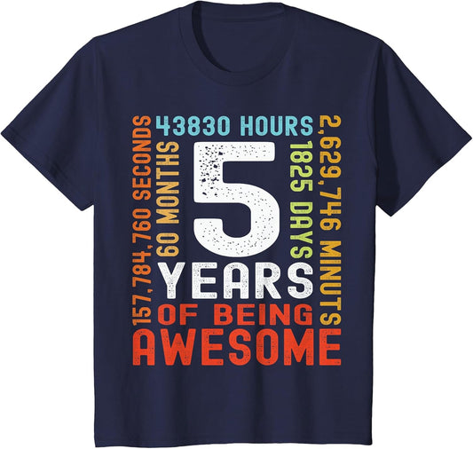 Kids 5th Birthday 5 Years Old Vintage Retro 60 Months Boy Girl