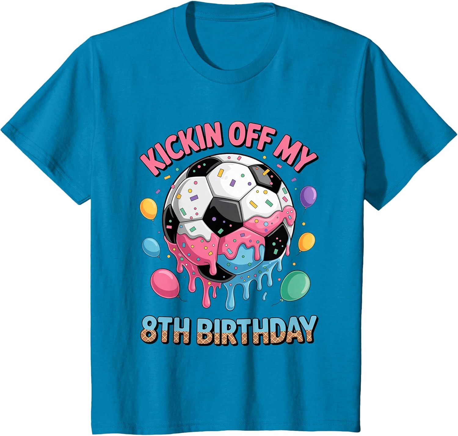 Kids Soccer Birthday Shirt 8 Ice Cream Drip 8th Party Boys