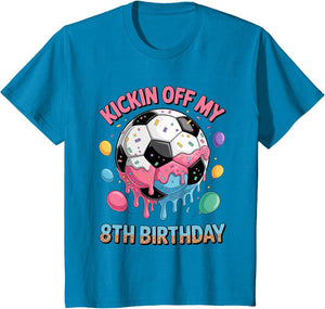 Kids Soccer Birthday Shirt 8 Ice Cream Drip 8th Party Boys