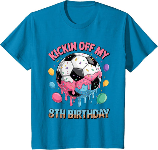Kids Soccer Birthday Shirt 8 Ice Cream Drip 8th Party Boys