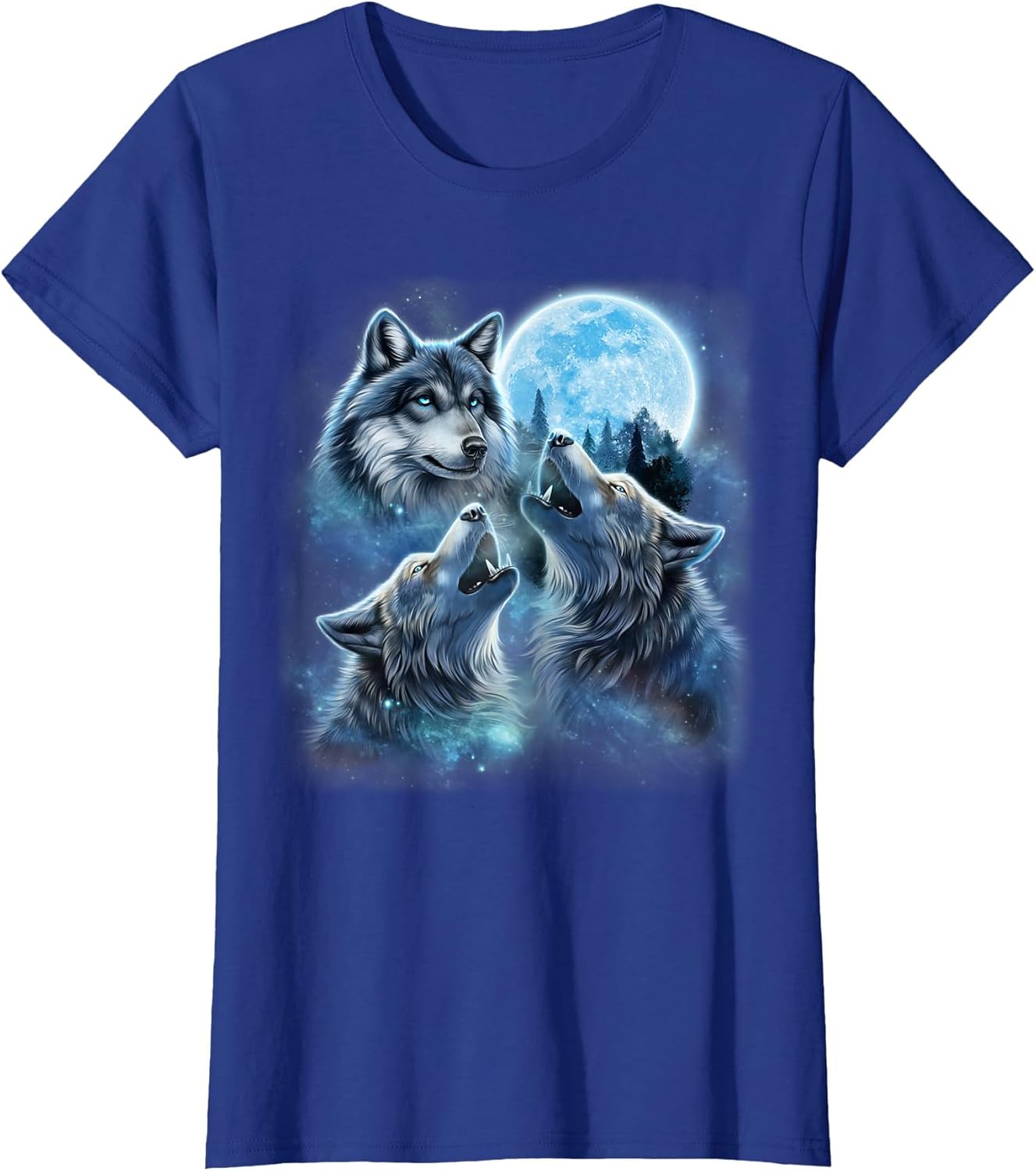 Three Majestic Wolf Engulfed in Galaxy Clouds Under ICY Moon