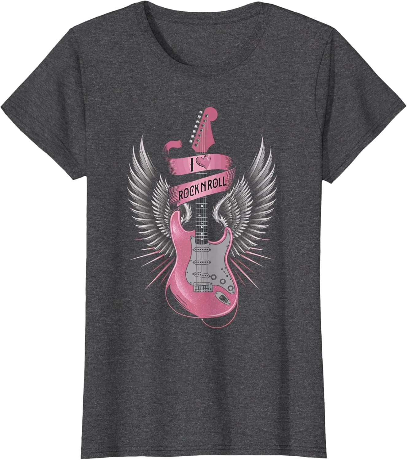I Love Rock and Roll Pink Guitar Angel Wings Vintage