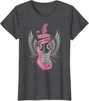 I Love Rock and Roll Pink Guitar Angel Wings Vintage