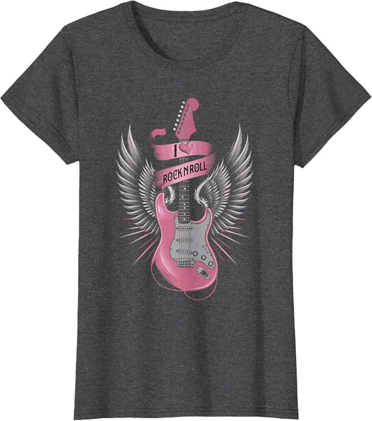 I Love Rock and Roll Pink Guitar Angel Wings Vintage