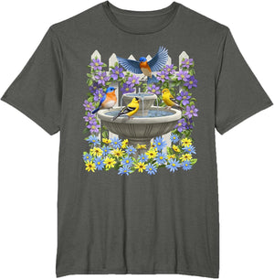 Bluebirds Goldfinches & Bird Bath Flower Garden