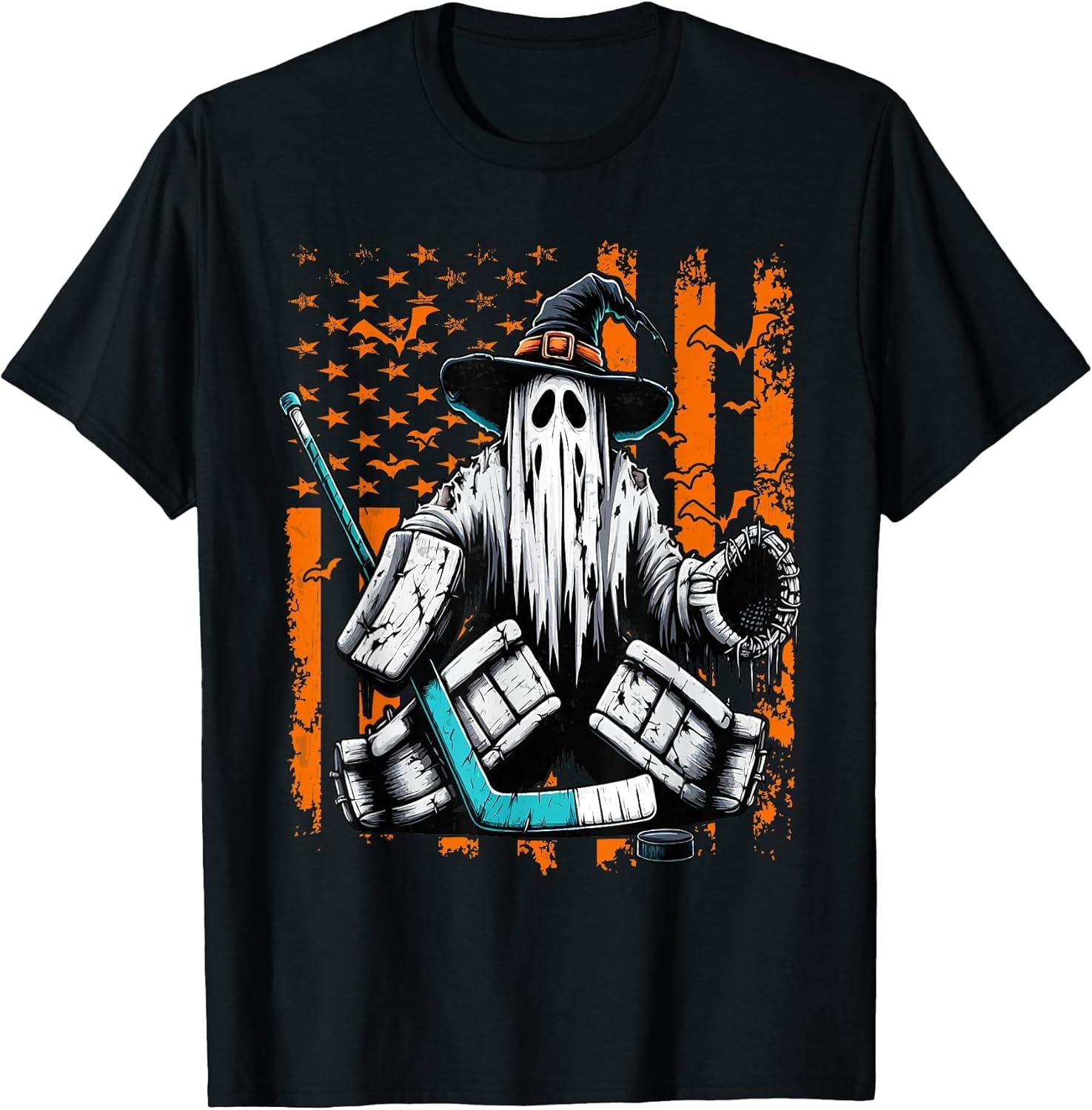 Hockey Goalie Ghost Halloween American Flag Ice Hockey