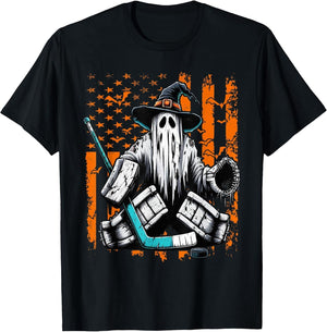Hockey Goalie Ghost Halloween American Flag Ice Hockey