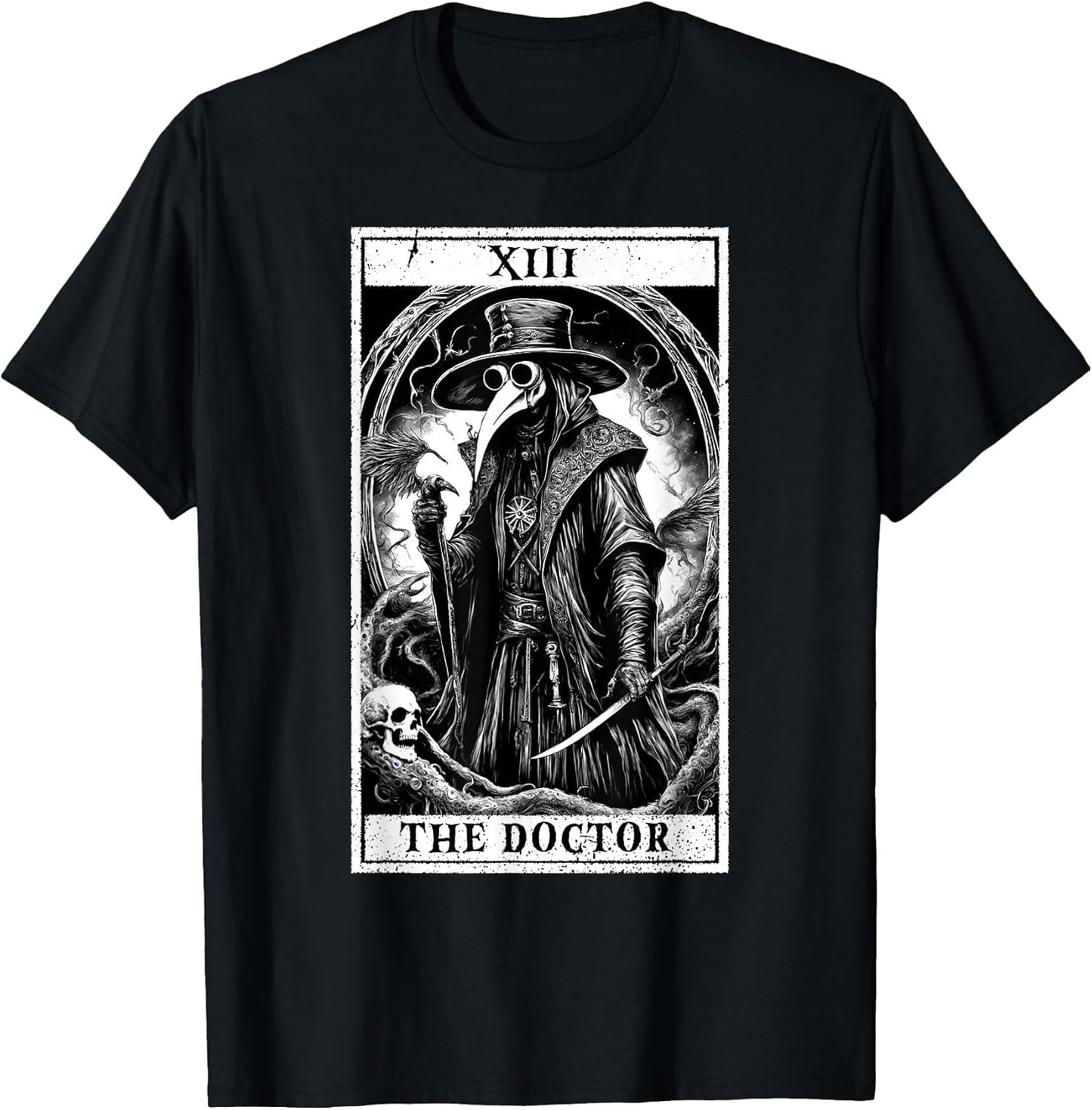 Tarot Card Plague Medical Doctor Magic Occult White on Black