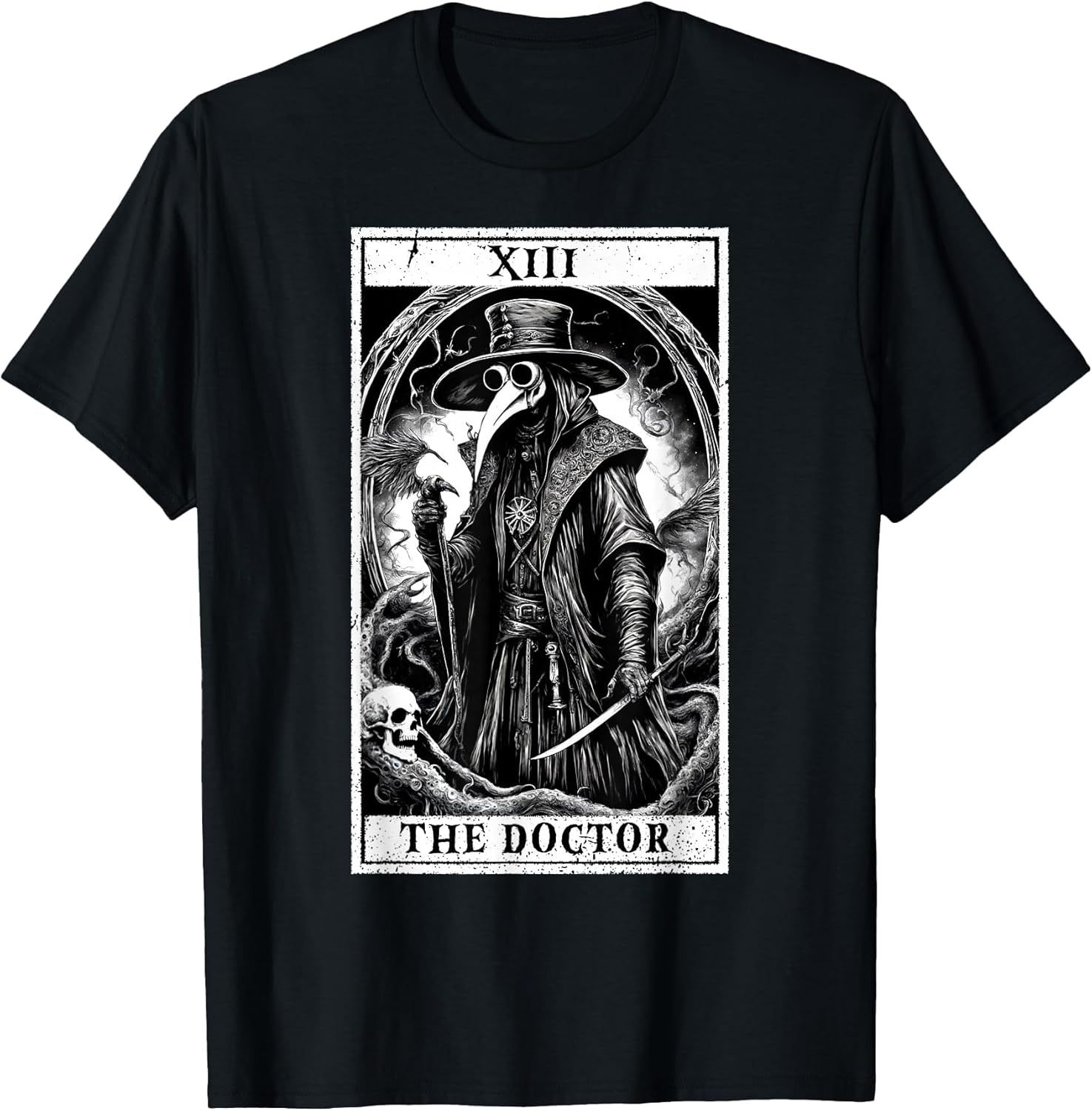 Tarot Card Plague Medical Doctor Magic Occult White on Black