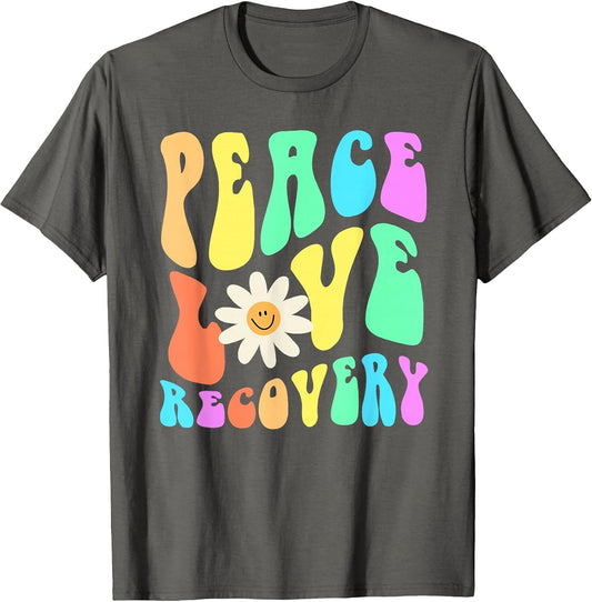 Groovy Peace Love Recovery Celebrate Sober I'm Clean AA NA , Men, Asphalt Grey, 4X-Large