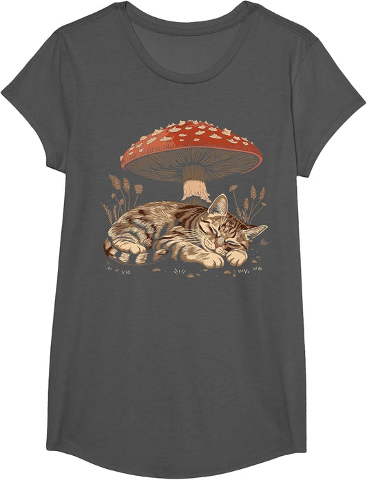 Cute Tabby Cat Gray Cat Cottagecore Aesthetic Mushroom