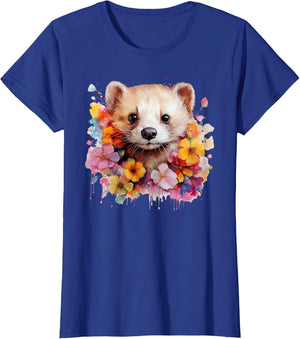 Pet Ferret Nature Portrait Artistic Watercolor Ferret Mom