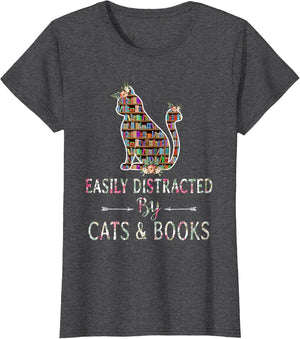 Cat Lover - Book Lover - Easily Distracted by Cat & Books
