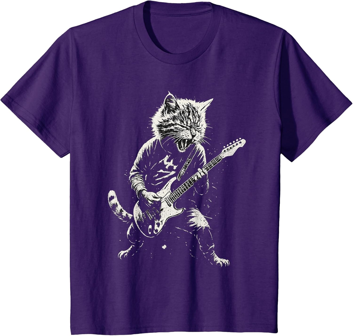 Cat Playing Guitar Rock Music Band Cool Graphic Vintage , Youth, Purple, Small