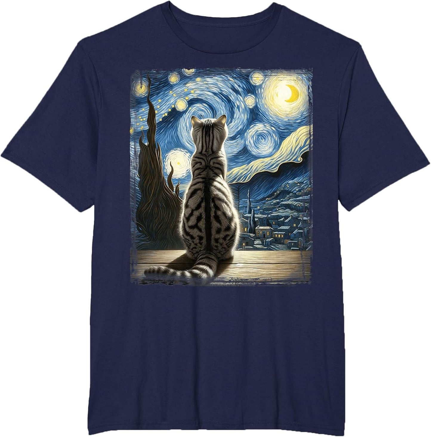 Van Gogh Starry Night Style Artistic Domestic Shorthair Cat