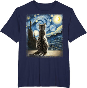 Van Gogh Starry Night Style Artistic Domestic Shorthair Cat