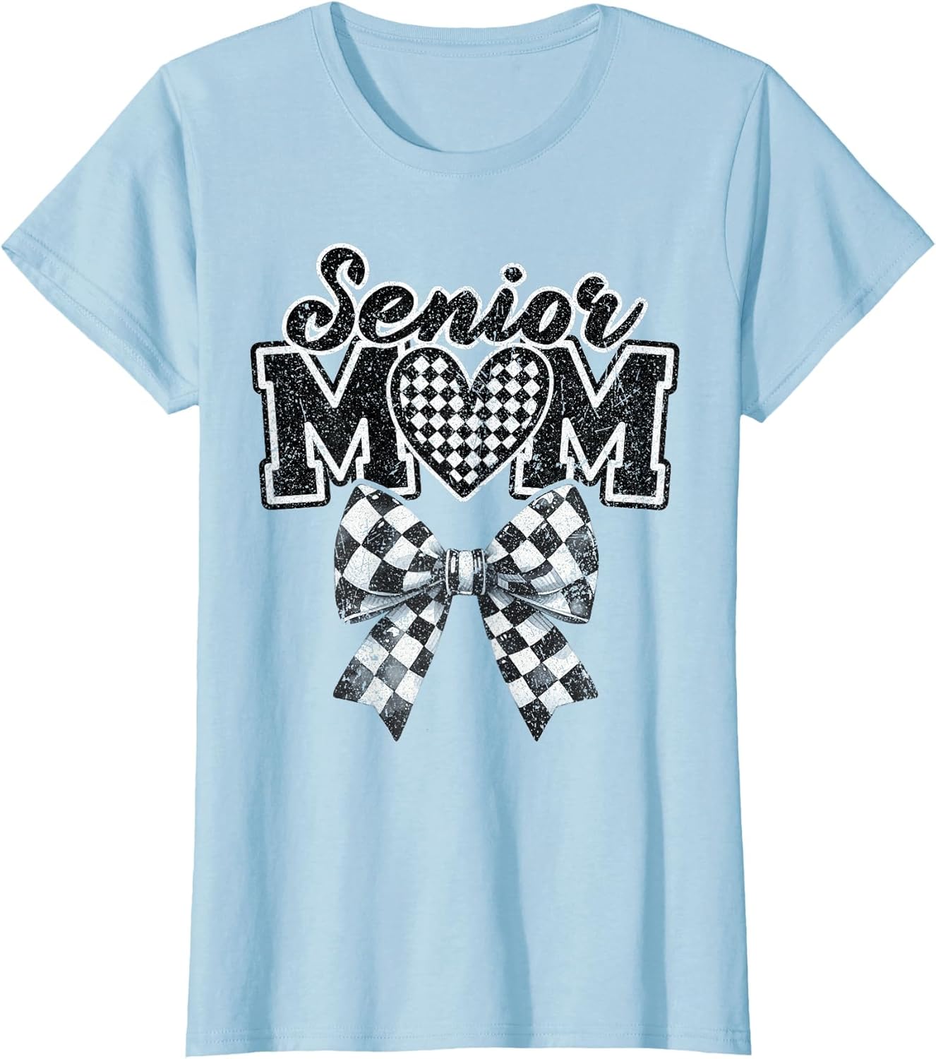 Retro Heart Cheer Checkered Croquette Bow Proud Senior Mom