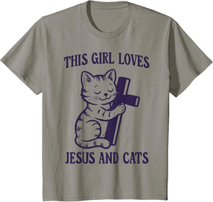 Christian This Girl Loves Jesus and Cats Cat Hugging Cross