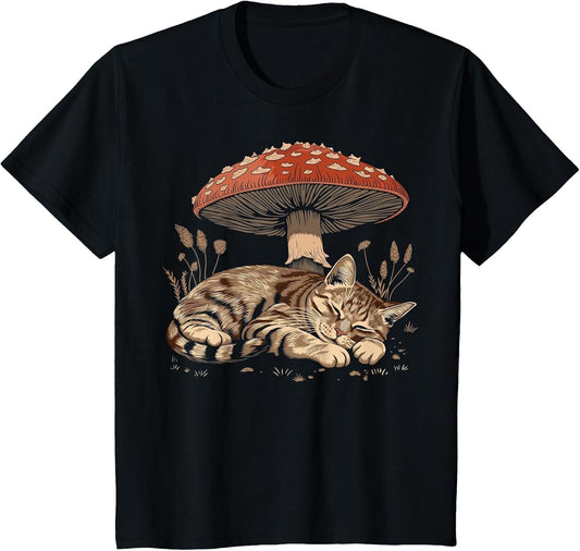 Cute Tabby Cat Gray Cat Cottagecore Aesthetic Mushroom