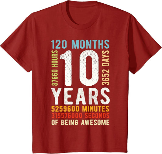 10th Birthday 10 Years Old Vintage Retro 120 Months