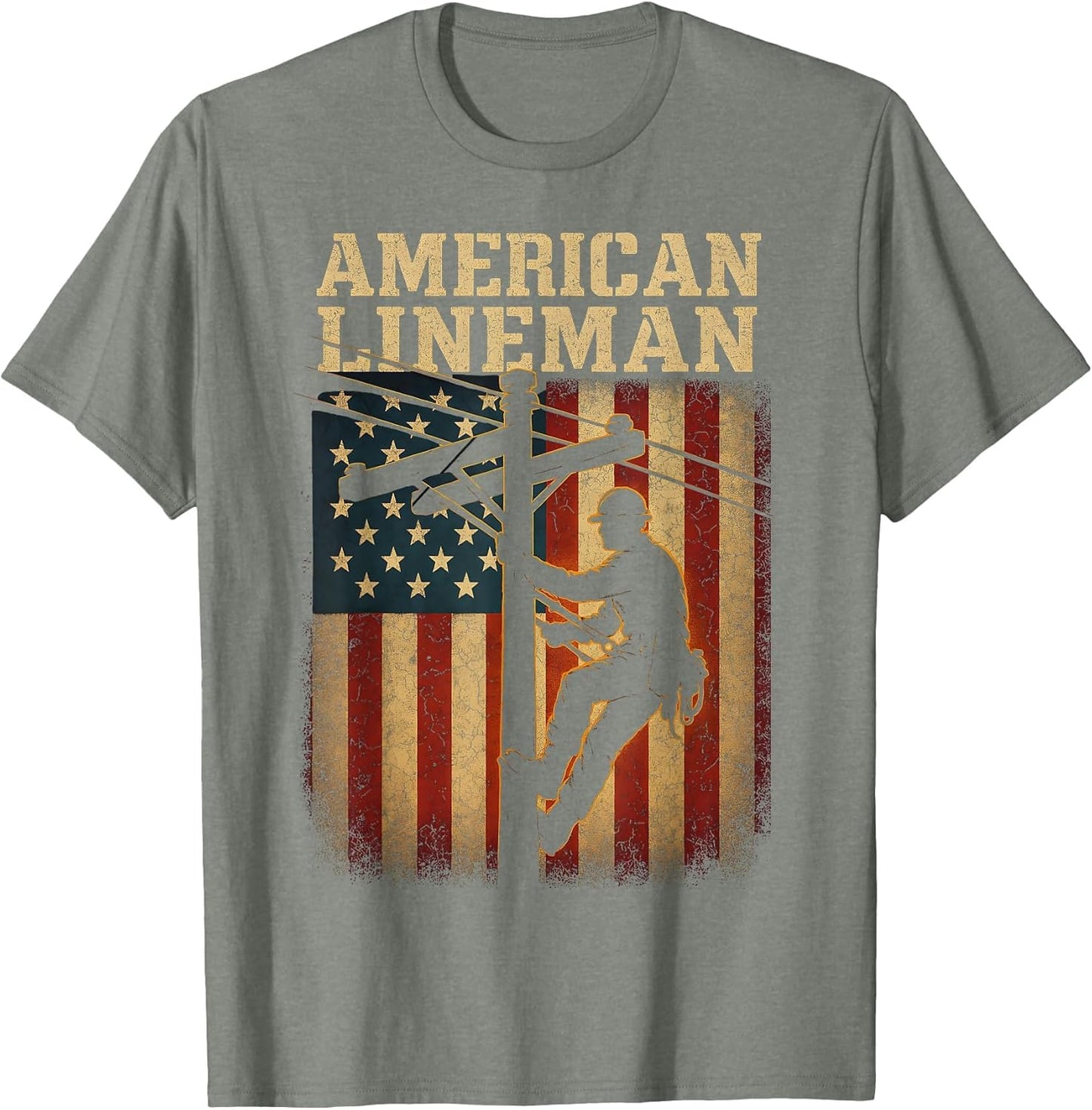 Retro Lineman American Flag Electric Cable Patriotic Lineman