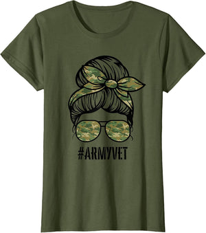 Army Vet Armyvet Messy bun Camouflage Women's Veteran