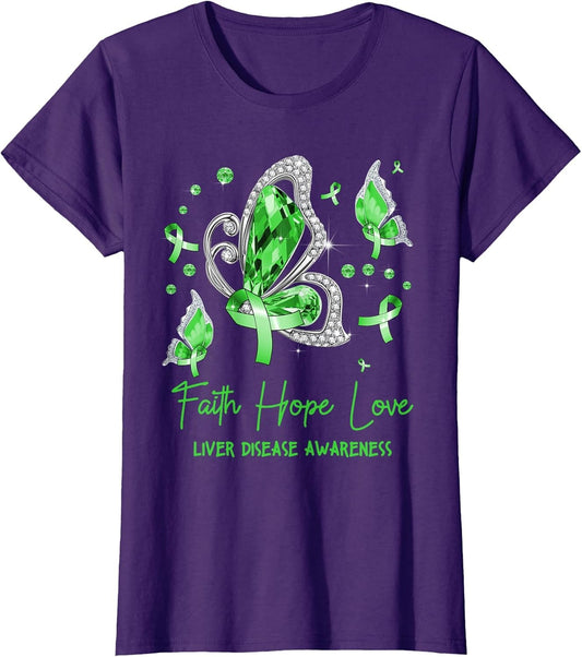 Faith Hope Love Butterfly Green Liver Disease Awareness