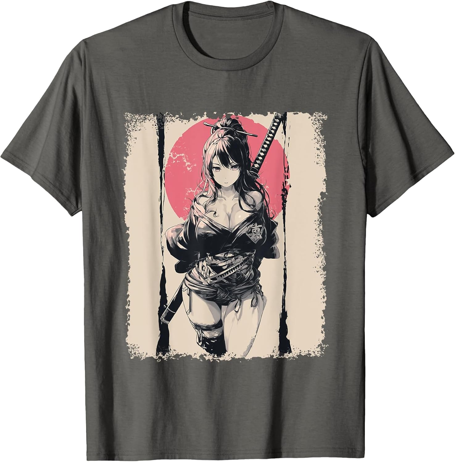 Sexy Anime Girl Japanese Samurai Red Sun