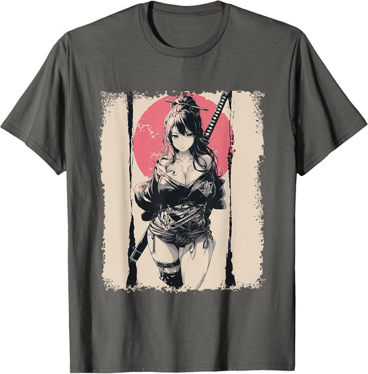 Sexy Anime Girl Japanese Samurai Red Sun