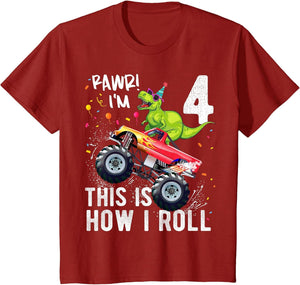 Kids T Rex Dinosaur Monster Truck 4th Birthday Boys and Girls