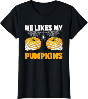 Women He Likes My Pumpkins She Likes My Broomstick Halloween
