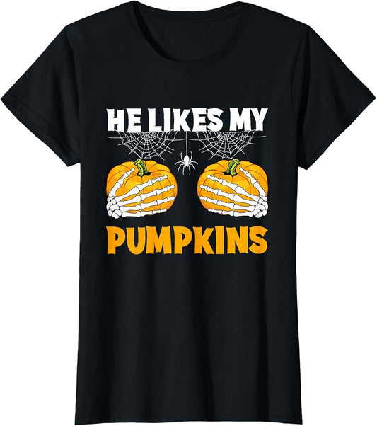 Women He Likes My Pumpkins She Likes My Broomstick Halloween