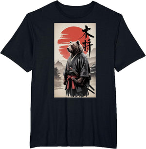 Samurai Grizzly Bear with Red Sun Japanese Ink Art Style
