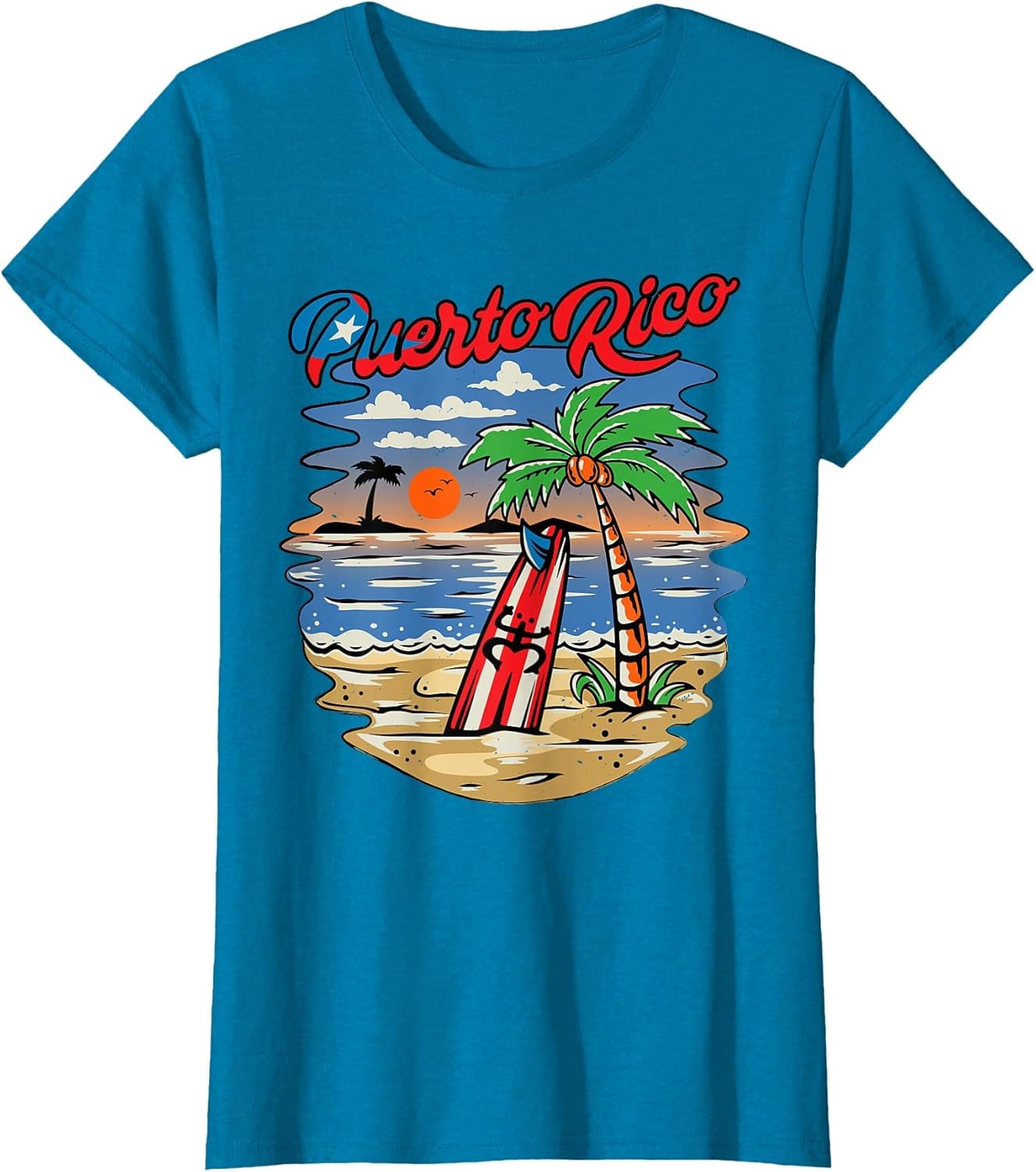 Puerto Rico Beach Puerto Rican Flag Retro Vintage 70s Sunset