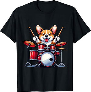 Cute Corgi Dog Playing Drums Drumset Graphic Funny Drummer