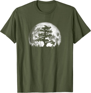 Retro Full Moon and Minimalist Pine Tree Vintage Graphic