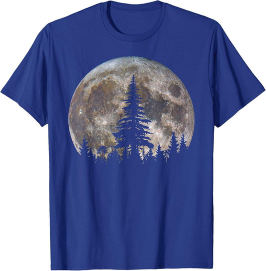 Retro Full Moon Vintage Forest Nature Minimalist Pine Tree