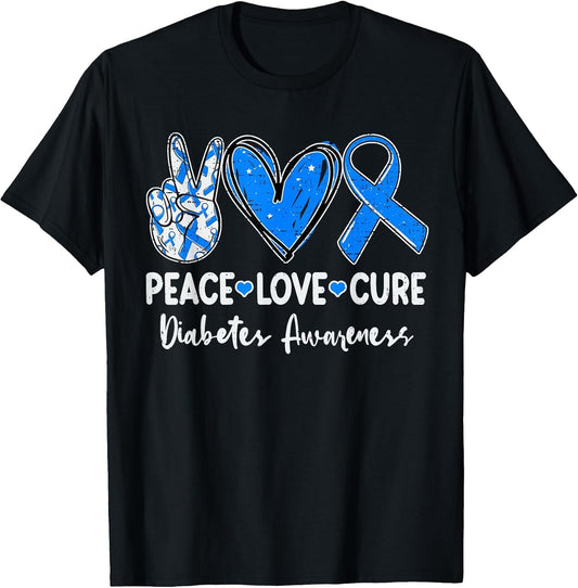 Peace Love Cure Type 1 Diabetes Awareness T1D Ribbon Blue