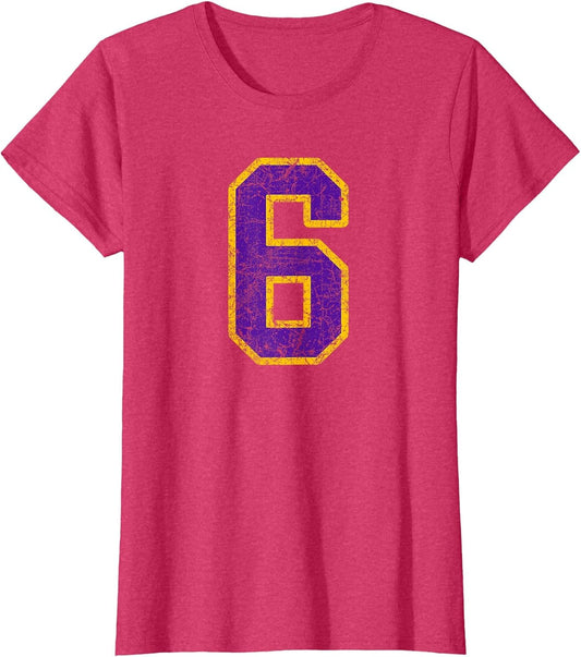Purple Gold Number 6 Jersey Player Uniform #6 Grunge