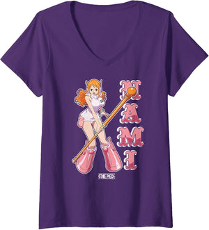 Women's One Piece Anime Nami Egghead Island Costume V-Neck
