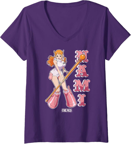 Women's One Piece Anime Nami Egghead Island Costume V-Neck