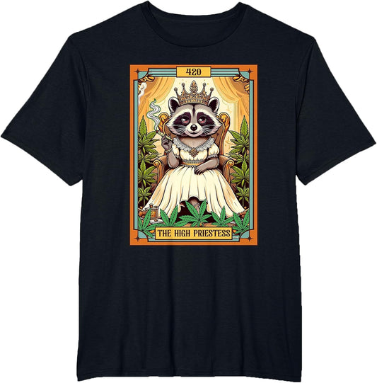 Cannabis Weed Lover Racoon The High Priestess Tarot Card