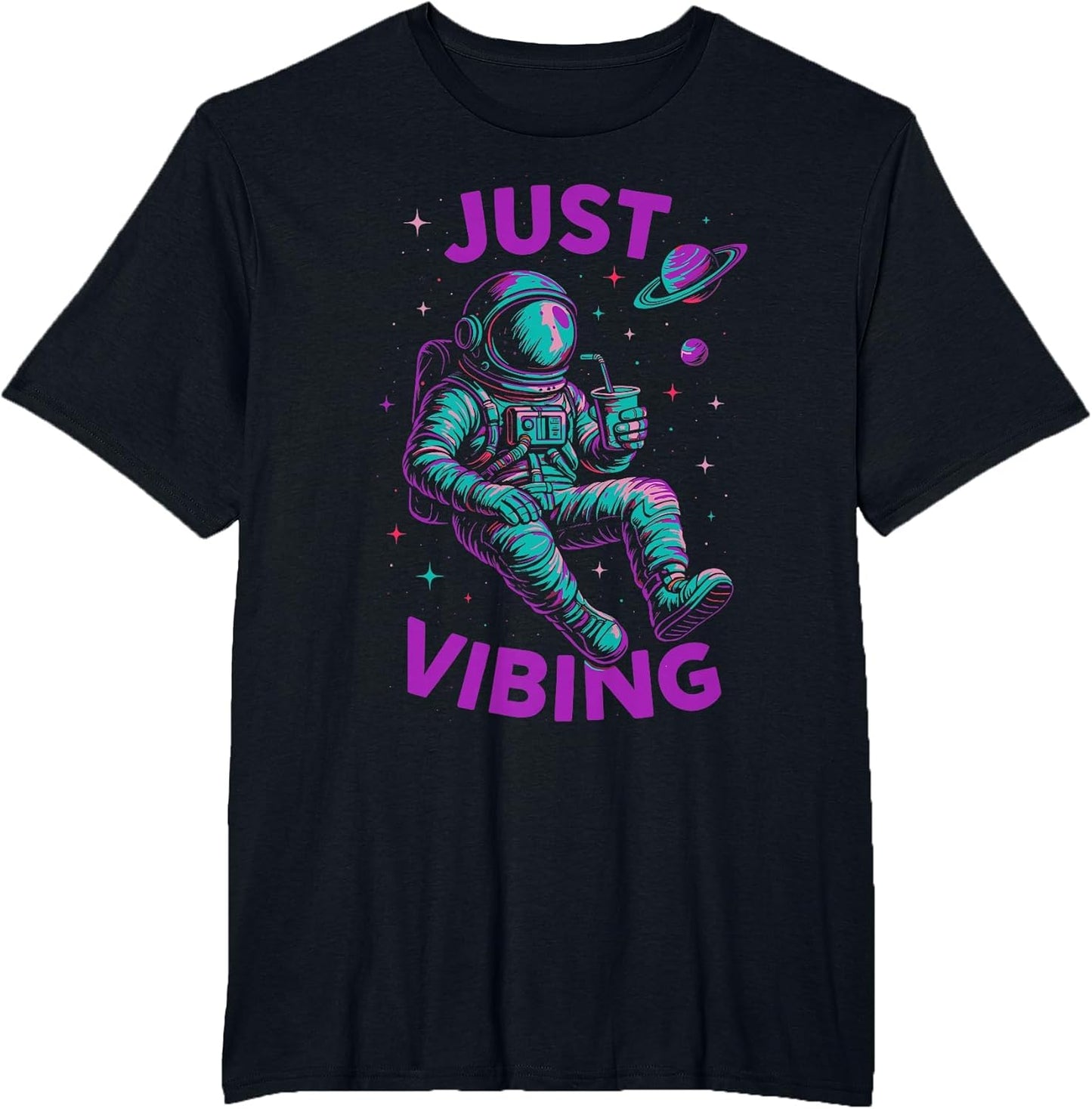Astronaut Purple and Teal Shirts, Galaxy Just Vibing