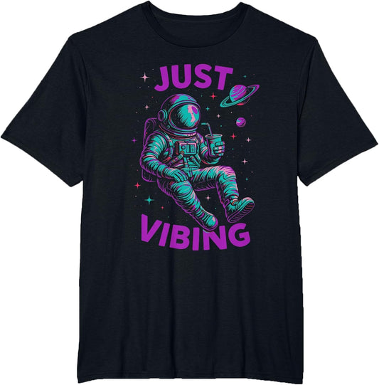 Astronaut Purple and Teal Shirts, Galaxy Just Vibing
