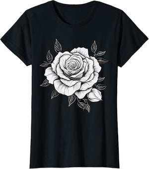 Minimalistic Rose Flower on Black and White Rose