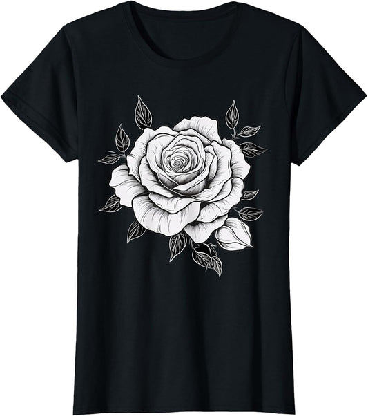 Minimalistic Rose Flower on Black and White Rose